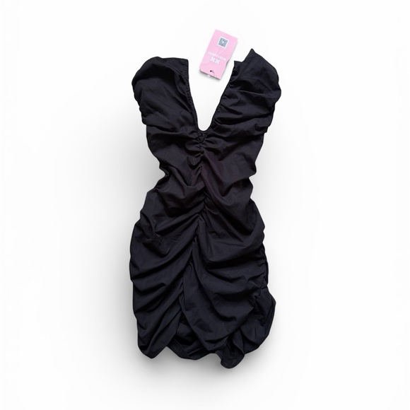 NWT Missyempire Black Plunge Front Ruched Mini Dress UK 8 US 4 - Picture 2 of 7
